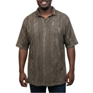 Vintage Coogi Knit Polo Shirt Brown Neutral Textured Logo Y2K Henley Cotton XXXL